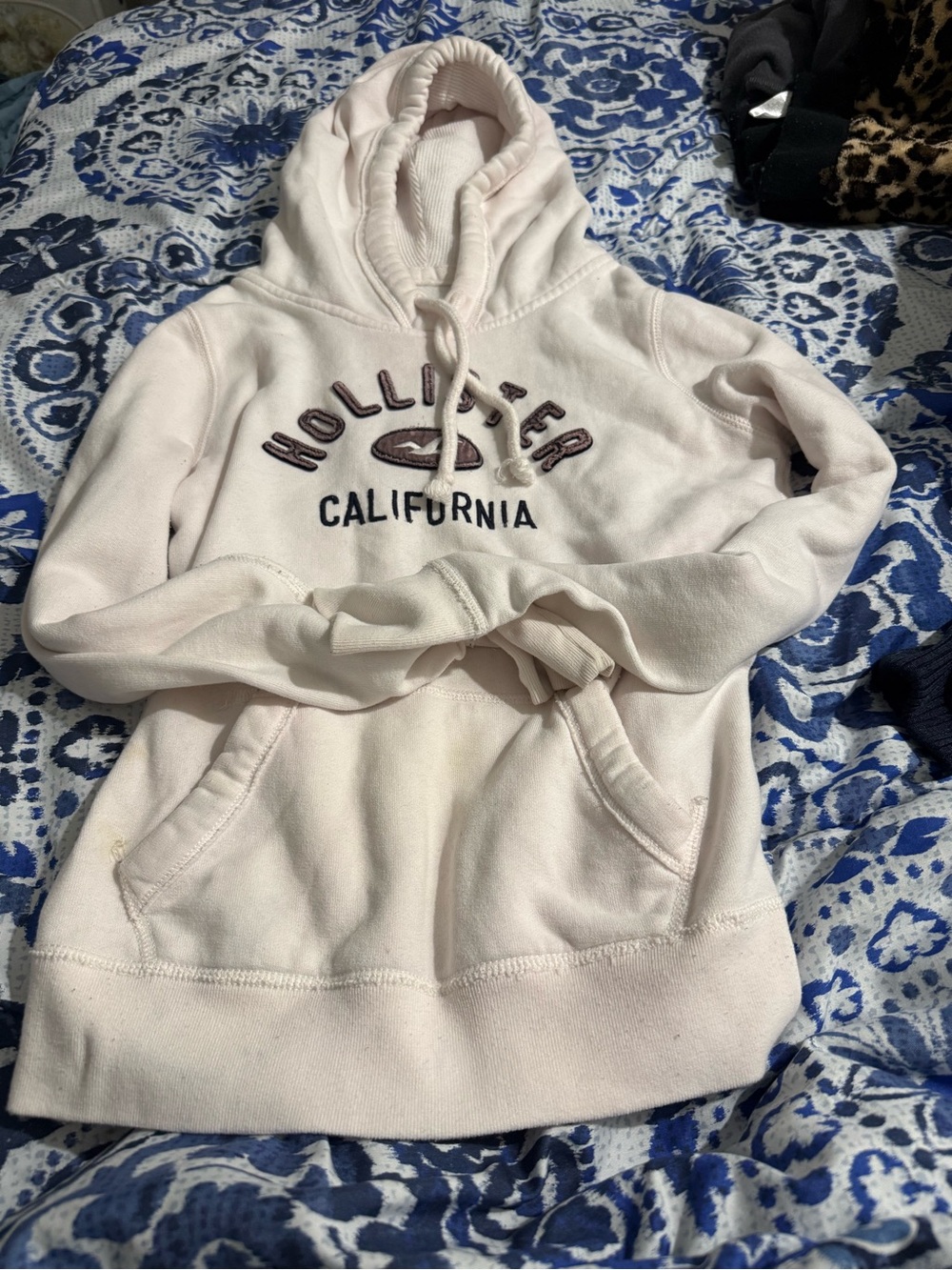 Hollister Light Cream Hoodie with Maroon Logo